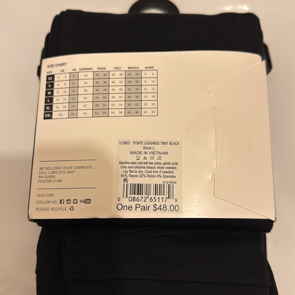 New Ladies HUE Ponte Leggings Black Pockets Large New with Tags - Picture 7 of 7